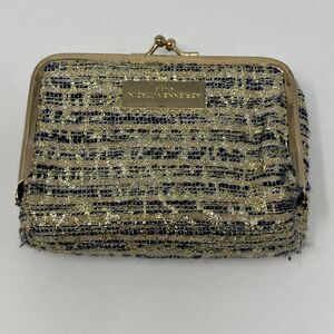 Adrienne Vittadini Kiss Lock Coin Purse  Fabric Cream Blue Gold Metallic